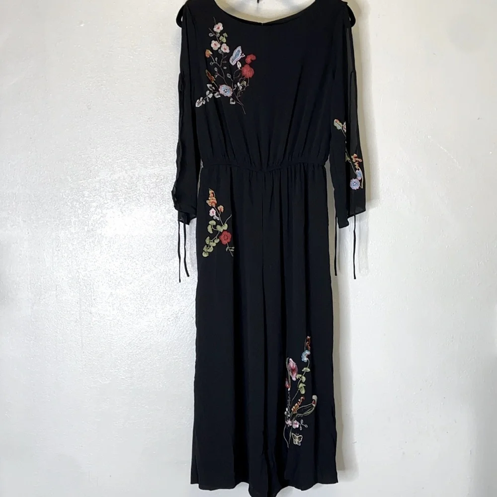 Gibson Latimer Black Embroidered Cold Shoulder Wide Leg Cropped Lined Jumpsuit - Picture 2 of 14
